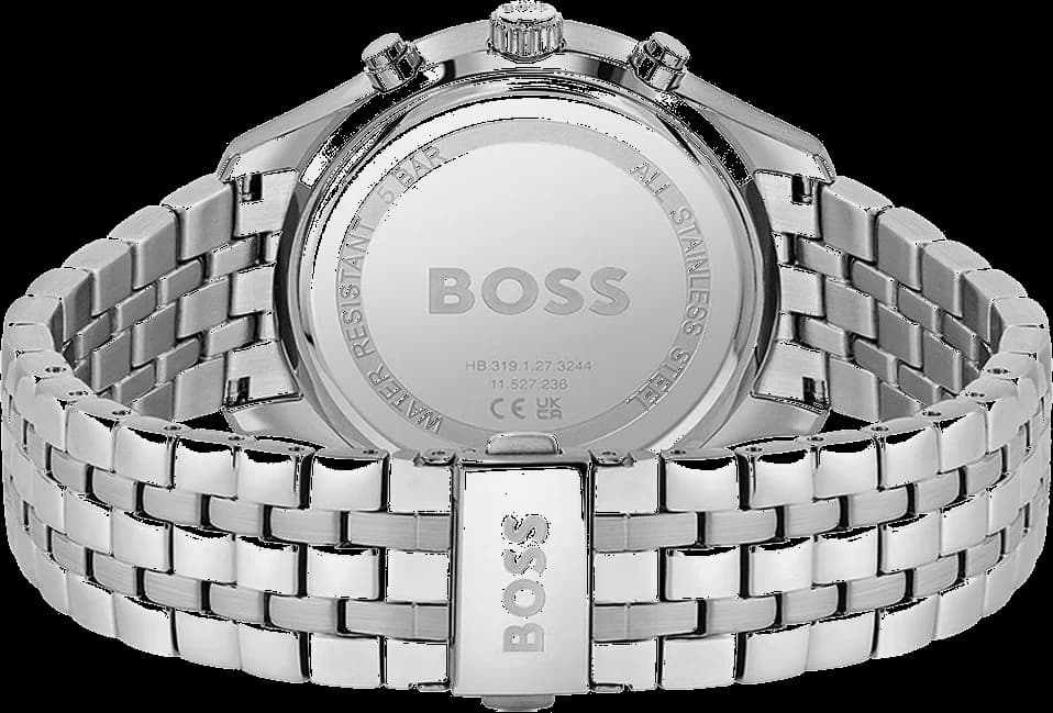 Visage cadran Hugo Boss 1513975 avec index appliqués bâtons, aiguilles dauphine et guichet date à 4h30