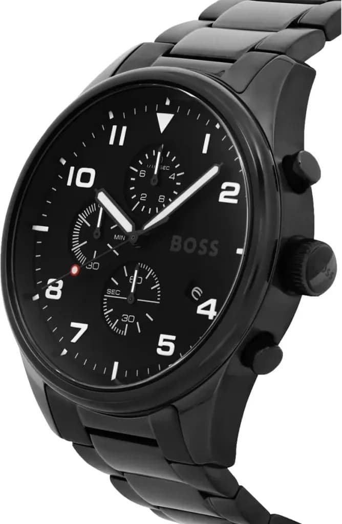 Attache bracelet Hugo Boss 1513991 en acier inoxydable brossé avec fermoir déployant double sécurité, maillons satinés et polis