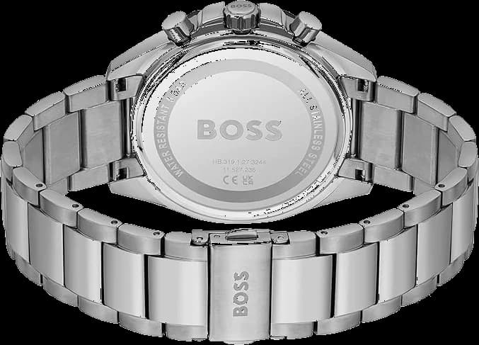 Attache bracelet Hugo Boss 1514015 en acier inoxydable brossé à boucle déployante, sécurise le poignet avec solidité et confort