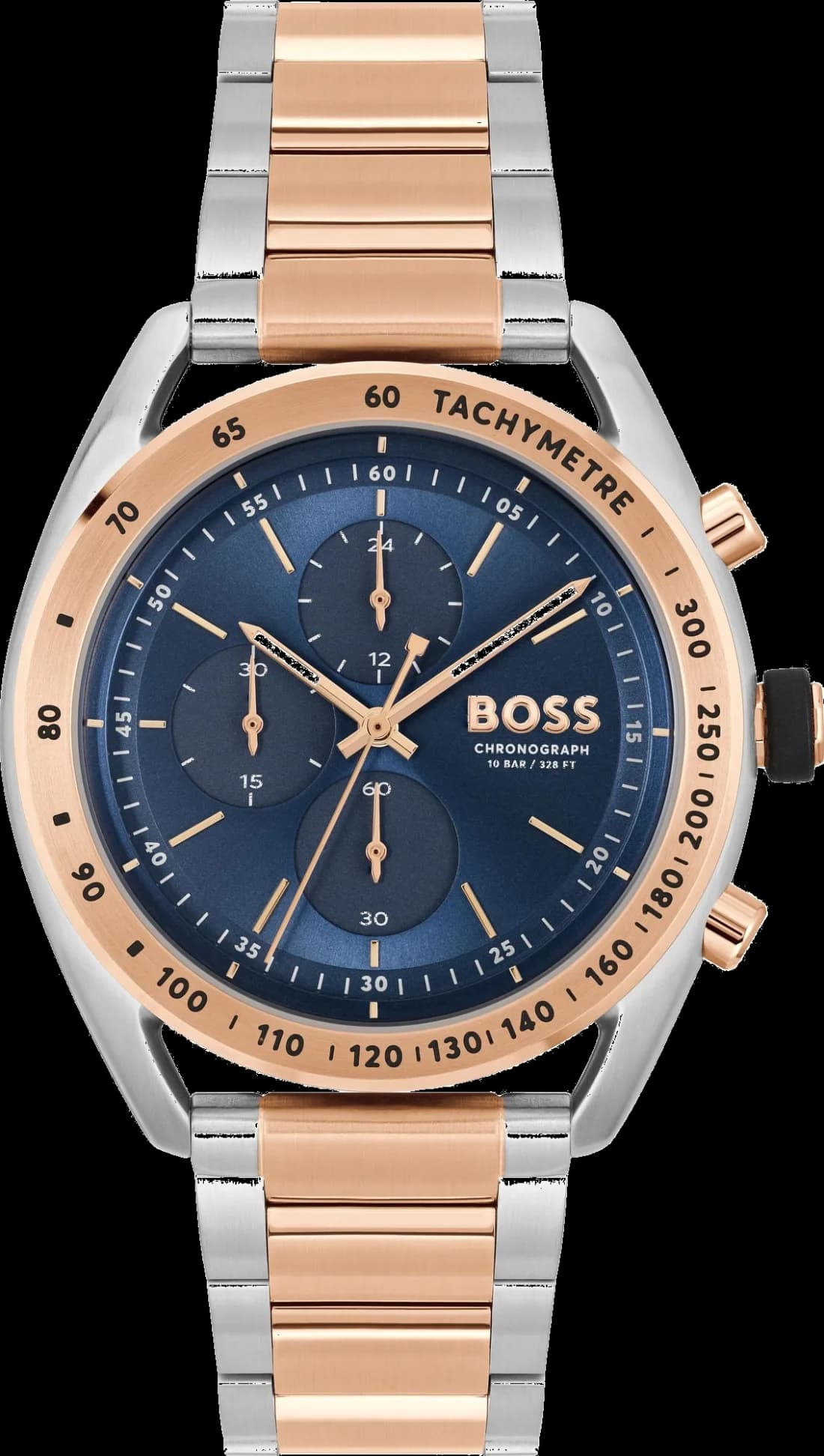 Garde-temps Hugo Boss 1514026 au cadran argenté soleillé, aiguilles bicolores et index appliqués pour un style sport-élégant
