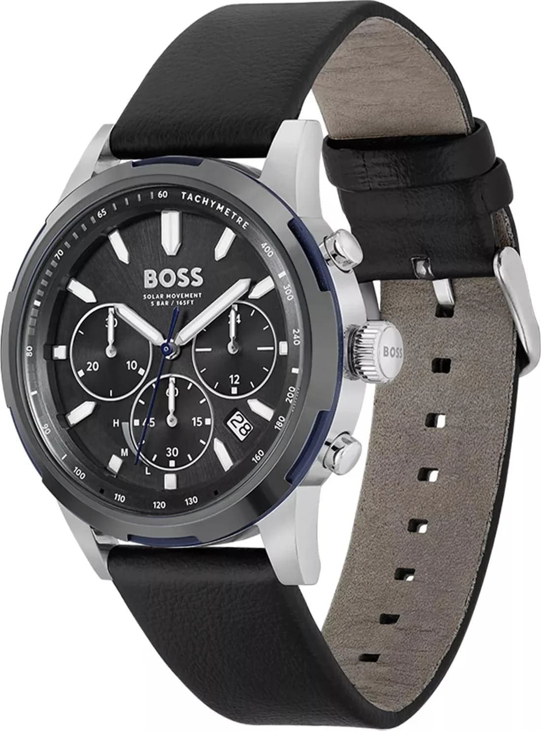 Visage cadran Hugo Boss 1514031 avec index appliqués bâtons, guichet date à 3h et aiguilles dauphine