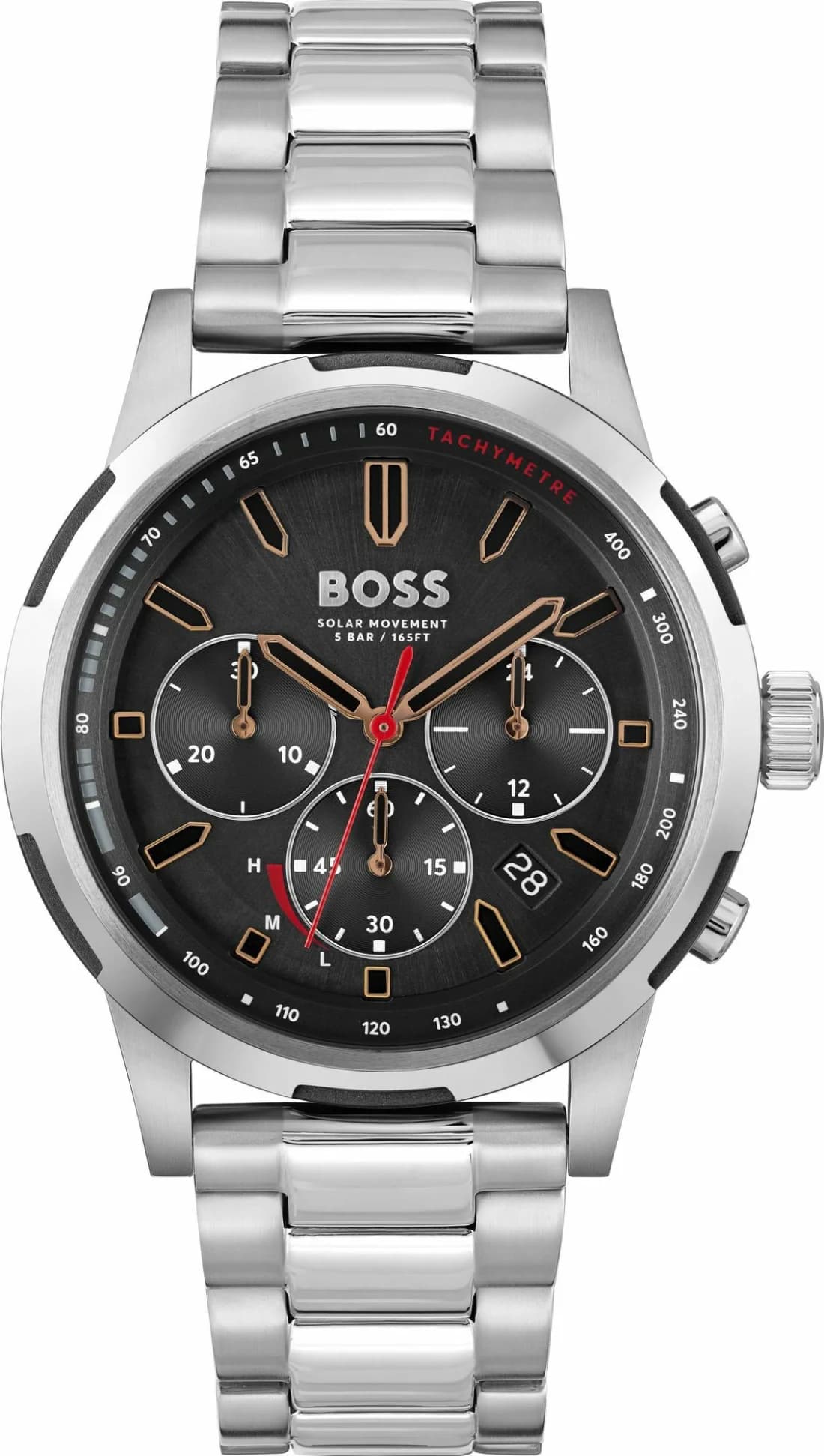 Garde-temps Hugo Boss 1514032 avec cadran noir soleillé et aiguilles luminescentes pour lisibilité optimale