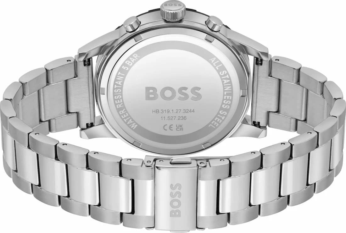 Attache bracelet Hugo Boss 1514032 en acier inoxydable brossé et boucle déployante sécurisée ajustable