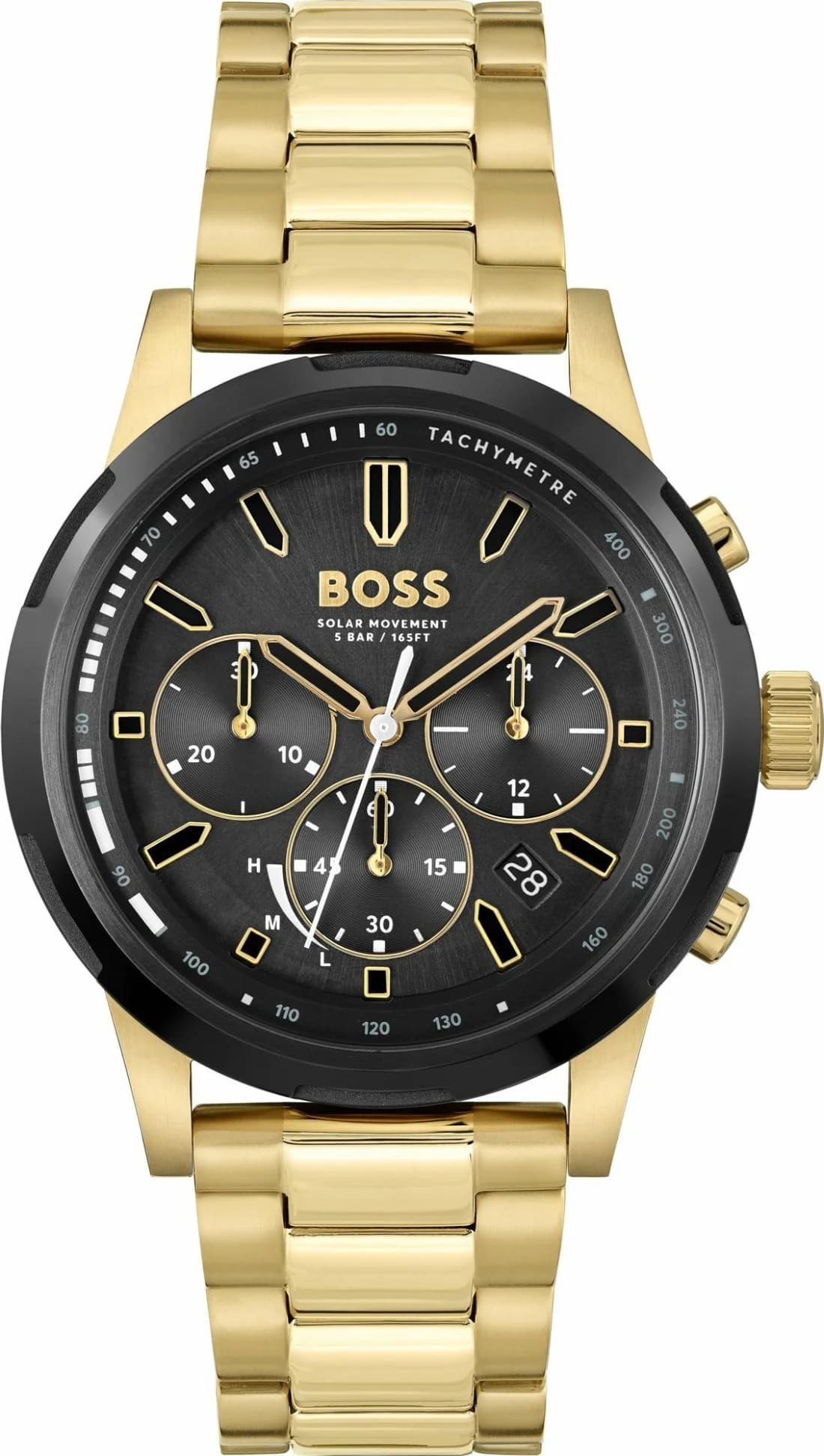 Garde-temps Hugo Boss 1514033 au boîtier acier doré 44 mm, cadran noir soleil avec affichage multifonctions et guichet dateur à 4h30