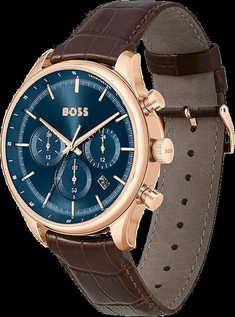 Visage cadran Hugo Boss 1514050 avec index appliqués argentés, aiguilles luminescentes et sous-cadran chronographe 60 secondes à 6h