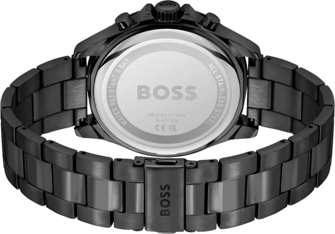 Attache bracelet Hugo Boss 1514058 en acier noir PVD, maillons polis et satinés avec fermoir déployant gravé Hugo Boss