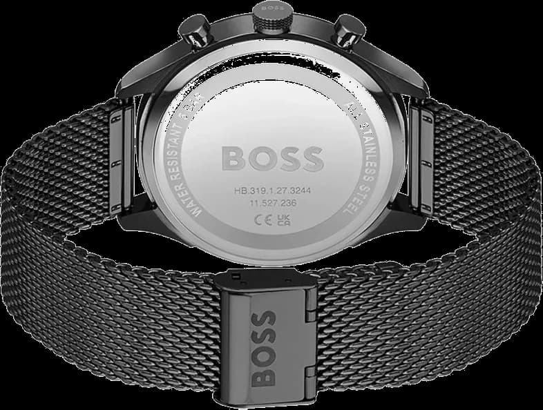 Attache bracelet Hugo Boss 1514065 en maille milanaise acier inoxydable avec fermoir déployant, ajustement confortable et élégant