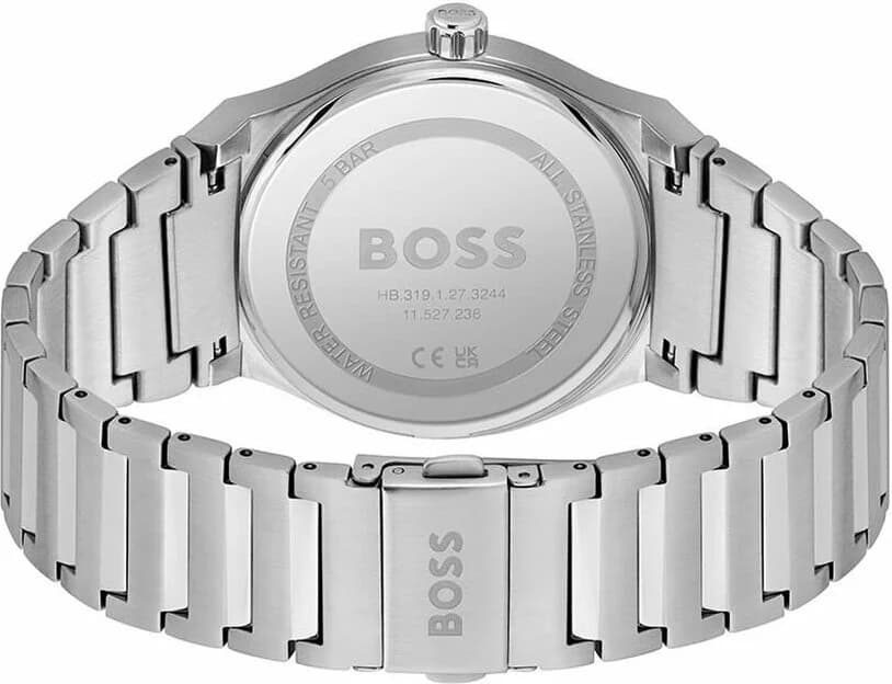 Attache bracelet Hugo Boss 1514079 en acier brossé avec fermoir déployant, maillons satinés