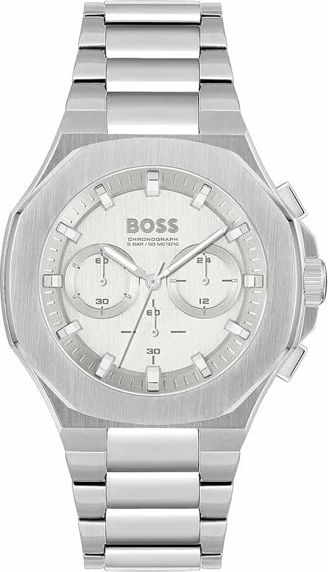 Garde-temps Hugo Boss 1514087 avec cadran blanc soleillé, index bâtons appliqués et aiguilles dauphine luminescentes
