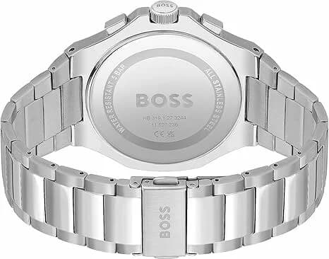 Attache bracelet Hugo Boss 1514087 en acier inoxydable brossé avec fermoir déployant double sécurité et maillons polis