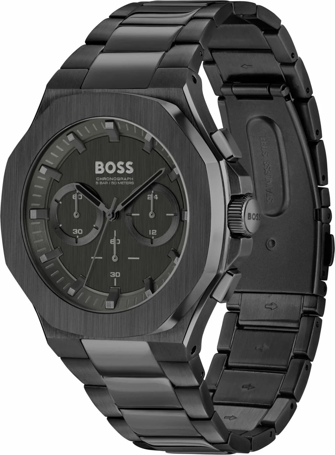 Visage cadran Hugo Boss 1514088 avec index bâtons argentés appliqués et guichet date à 3 heures