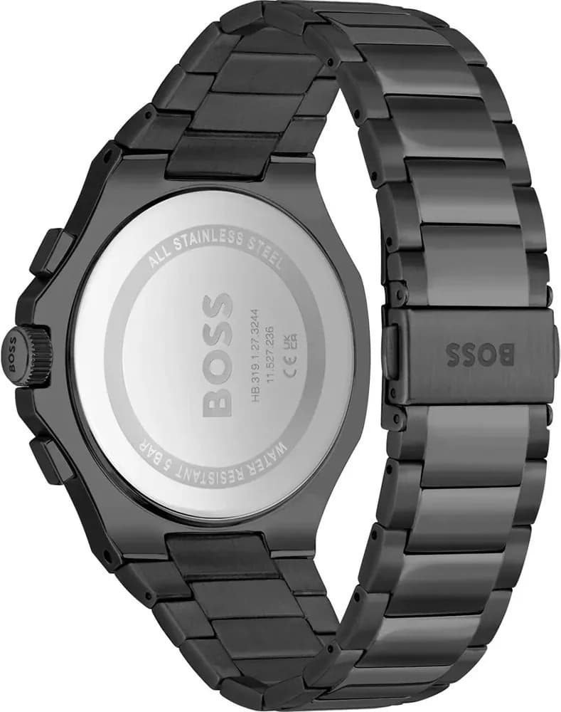 Attache bracelet Hugo Boss 1514088 en acier inoxydable brossé avec fermoir déployant double sécurité gravé du logo
