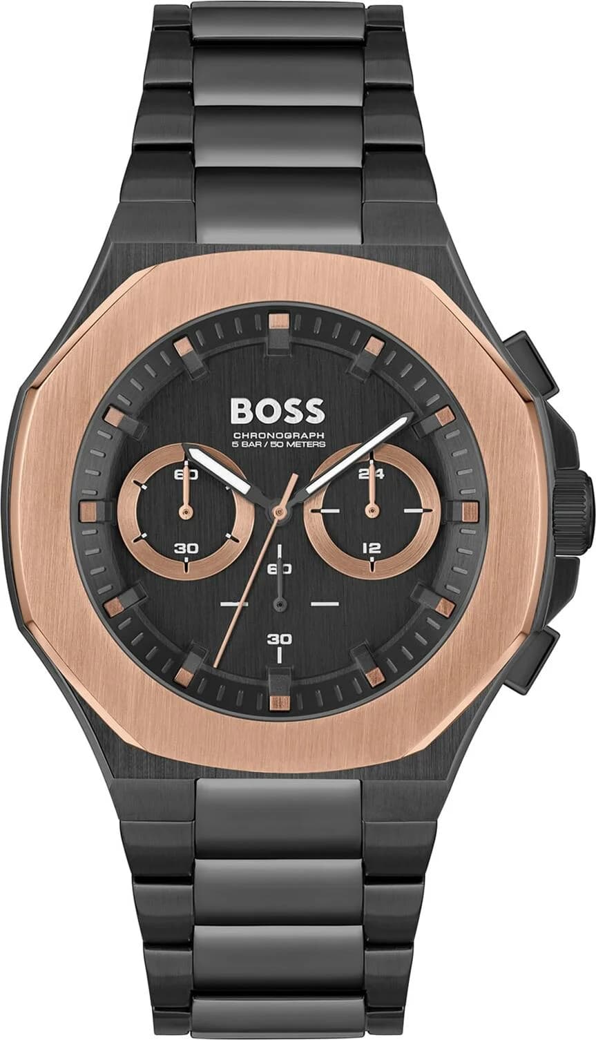 Montre Homme Hugo Boss 1514090, Boîtier Acier Noir Brossé 44mm, Cadran Bronze