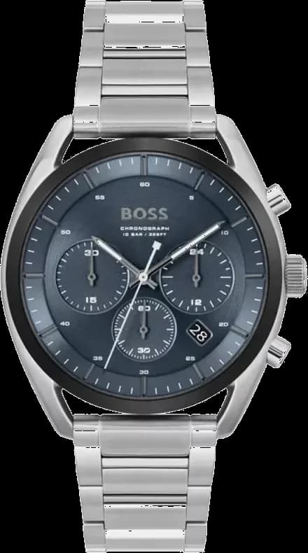 Garde-temps Hugo Boss 1514093 avec cadran bleu soleillé, index appliqués et aiguilles luminescentes sur fond bleu profond