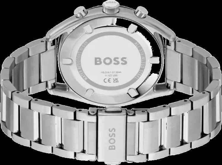 Attache bracelet Hugo Boss 1514093 avec bracelet acier inoxydable à maillons alternés polis et satinés, fermoir déployant double sécurité