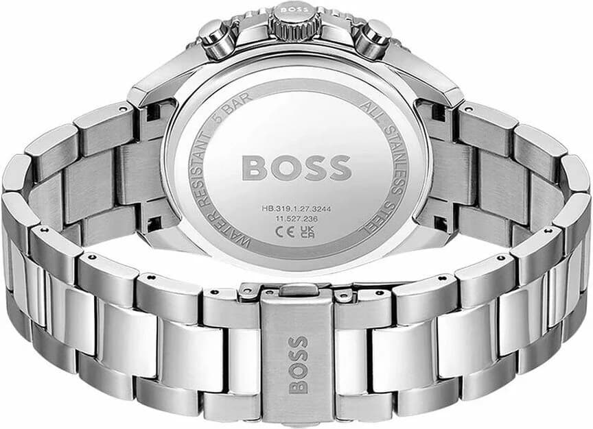 Attache bracelet Hugo Boss 1514143 en acier inoxydable brossé avec fermoir déployant double sécurité et poussoirs ajustables