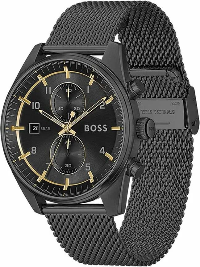 Montre Hugo Boss 1514150 Chronographe Homme Acier Noir Maille Milanaise vue 2