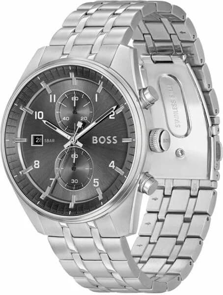 Visage cadran Hugo Boss 1514151 avec index appliqués bâtons et aiguilles facettées, date à 3h