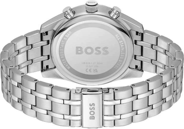 Attache bracelet Hugo Boss 1514151 en acier inoxydable brossé à boucle déployante, maillons ajustables