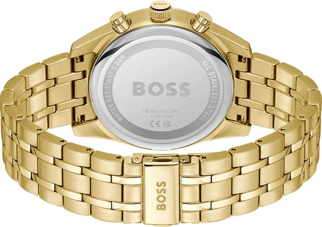 Attache bracelet Hugo Boss 1514152 bracelet en cuir brun avec surpiqûres contrastées et boucle ardillon en acier doré