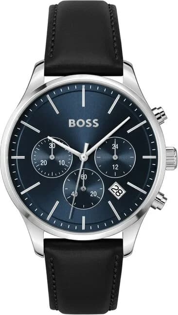 Montre Homme Hugo Boss 1514156 Avery - Cadran Bleu, Boîtier Argent, Bracelet Cuir Noir