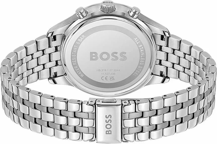 Attache bracelet Hugo Boss 1514157 en acier inoxydable poli avec fermoir déployant et maillons ajustables