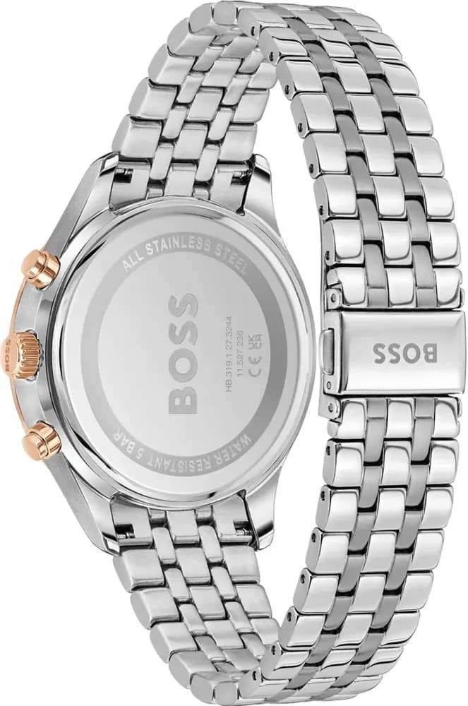 Attache bracelet Hugo Boss 1514158 en acier inoxydable brossé et poli, fermoir déployant à double bouton-poussoir sécurisé