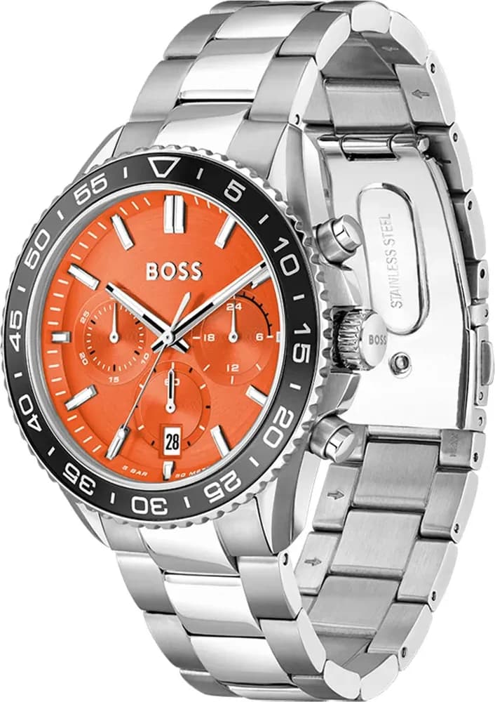 Montre Homme Hugo Boss Runner 1514162 Acier Bicolore Cadran Orange Chronographe vue 2