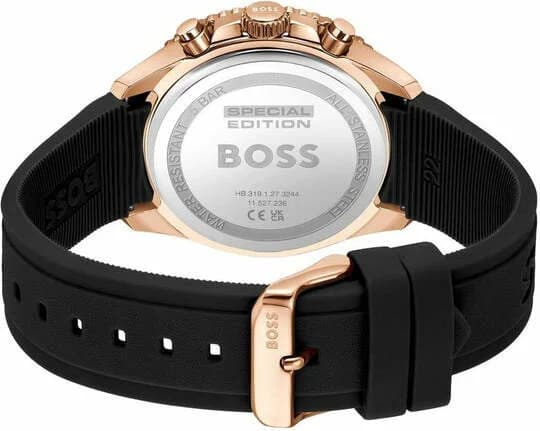 Montre Homme Hugo Boss Runner 1514168 - Boîtier Bicolore Silicone/Or Rose, Cadran Noir Multifonctions, Bracelet Silicone Noir vue 3