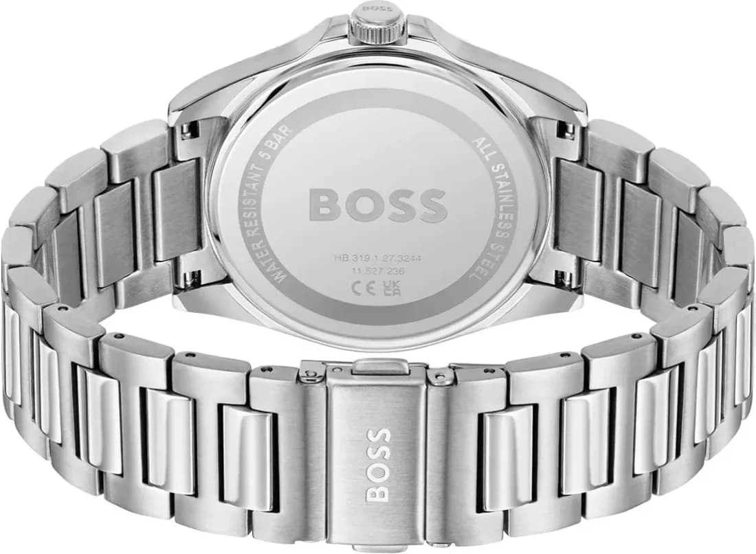 Attache bracelet Hugo Boss 1514171 maillons acier brossé-polissage alterné fermoir déployant double sécurité gravé logo