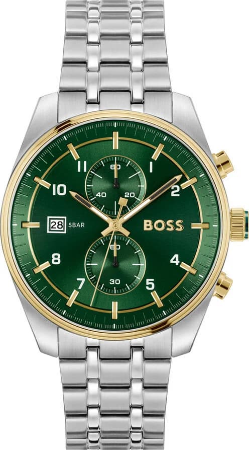 Montre Hugo Boss 1514195 chronographe cadran vert bracelet acier argent homme