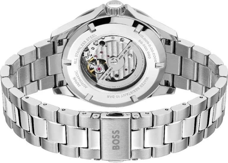 Attache bracelet Hugo Boss 1514200 en acier inoxydable 316L, maillons polis satinés, fermoir déployant à double sécurité