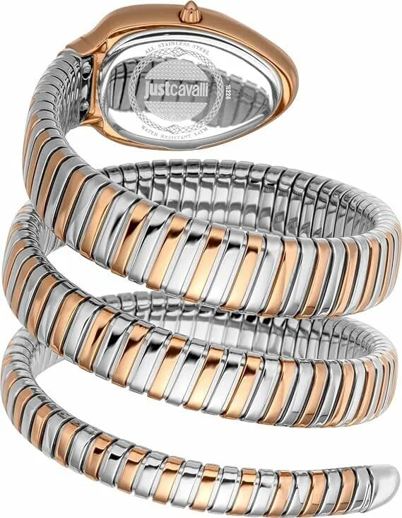 Attache bracelet Just Cavalli JC1L224M0095 en acier bicolore à maillons mixtes, fermoir déployant sécurisé et poussoirs ajustables