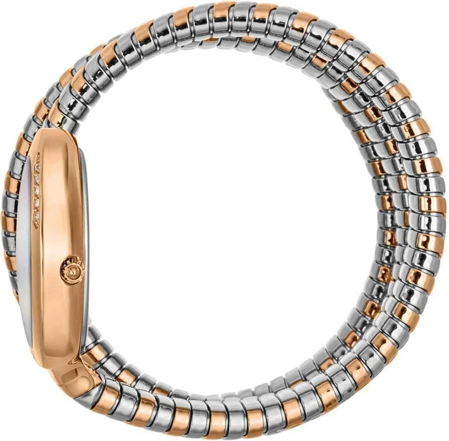Attache bracelet Just Cavalli JC1L228M0085 en acier bicolore argenté et doré avec fermoir déployante, maille milanaise ajustable