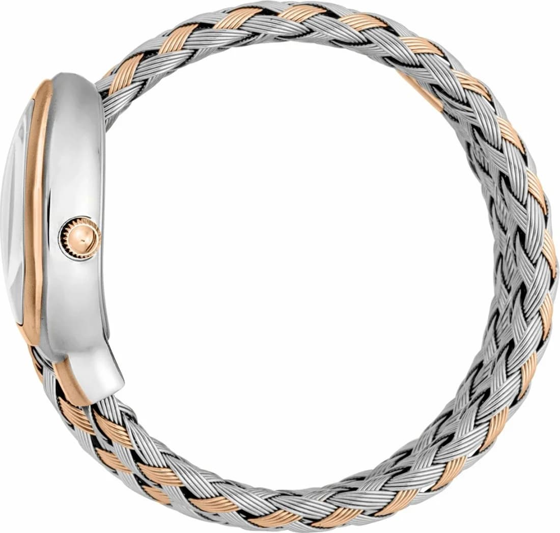 Attache bracelet Just Cavalli JC1L264M0075 en acier inoxydable bicolore avec fermoir déployant, maillons alternant or et acier
