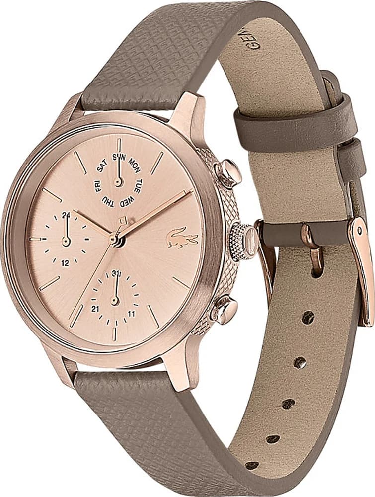 Montre Femme Lacoste 12.12 Réf. 2001150 - Cadran Or Rose Multifonctions, Bracelet Cuir Marron vue 2
