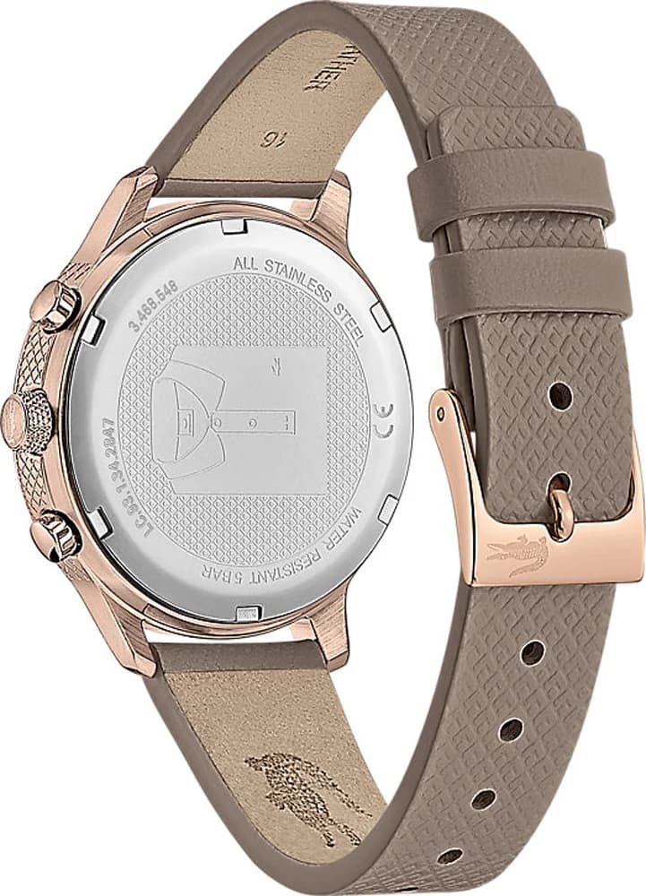 Montre Femme Lacoste 12.12 Réf. 2001150 - Cadran Or Rose Multifonctions, Bracelet Cuir Marron vue 3