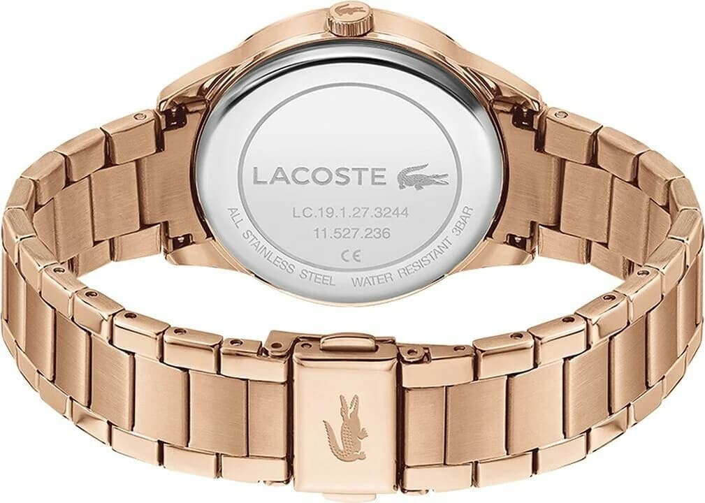 Attache bracelet Lacoste 2001172 en acier inoxydable bicolore or rose, fermoir déployante sécurisé, maillons ajustables