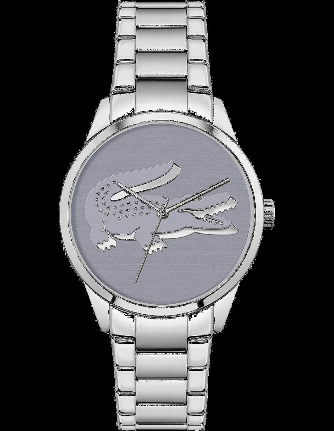Garde-temps Lacoste 2001174 au cadran gris soleillé avec aiguilles bâtons et logo crocodile à 12h