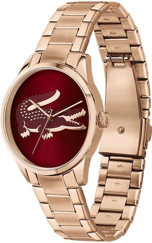 Montre Lacoste Ladycroc 2001191 pour Femme - Cadran Rouge, Bracelet Acier Or Rose vue 2