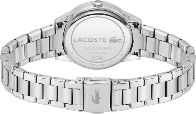 Attache bracelet Lacoste 2001214 en acier inoxydable argenté avec fermoir déployant double sécurité, maillons lisses