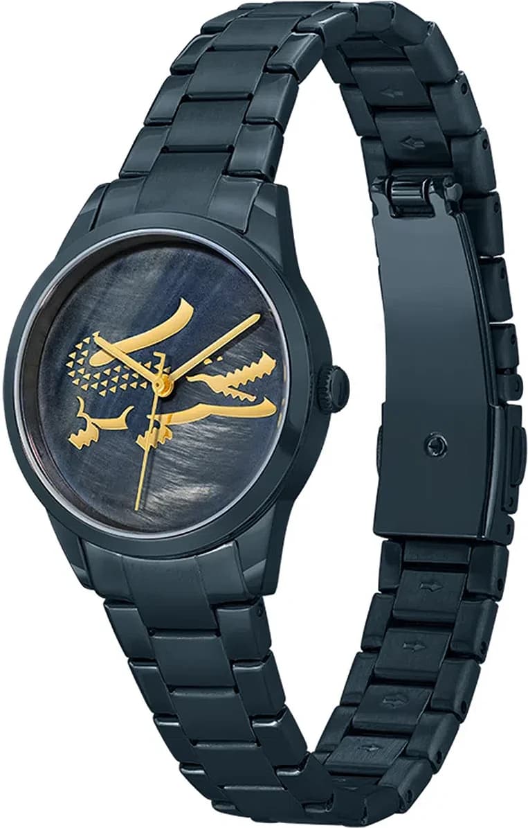Visage cadran Lacoste 2001215 avec index bâtons appliqués, aiguilles dauphine, guichet date à 3h