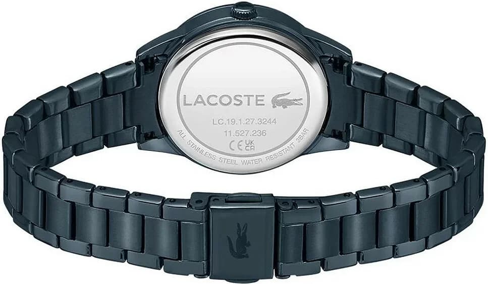 Attache bracelet Lacoste 2001215 en acier inoxydable poli, maillons plats triple fermoir déployant