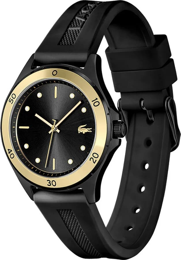 Visage cadran Lacoste 2001223 avec index bâtons et aiguilles dauphine, date à 3h