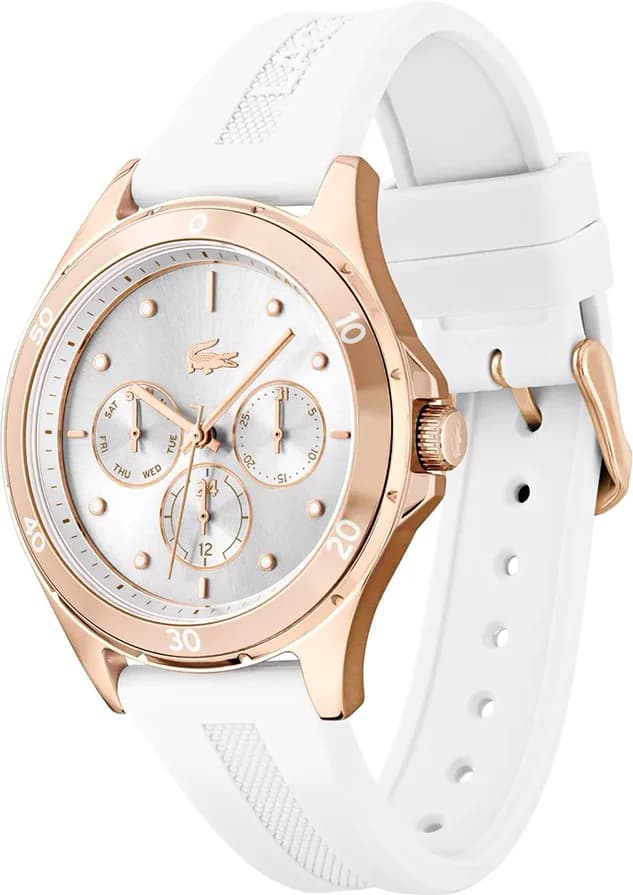 Montre Femme Lacoste Swing 2001244, Cadran Argent Multifonctions, Bracelet Silicone Blanc vue 2