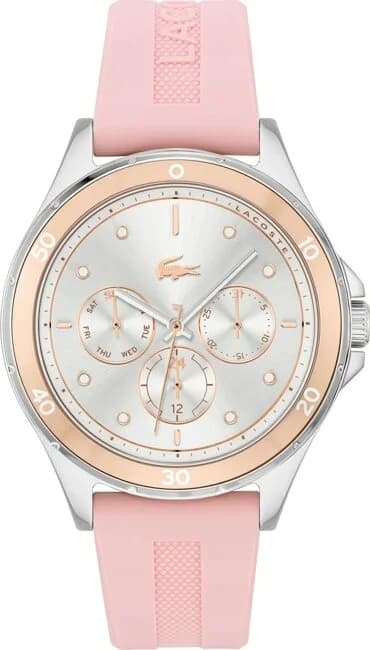 Montre Lacoste Swing 2001245 pour Femme - Cadran Argent Multifonctions, Bracelet Silicone Rose