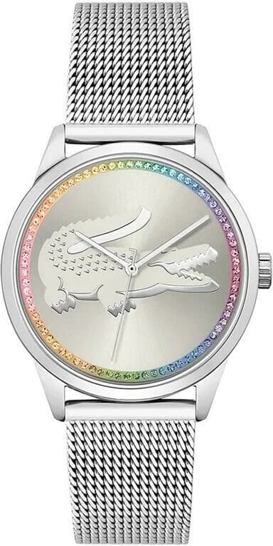 Montre Lacoste Ladycroc 2001259 pour Femme, Cadran Argent Strass, Bracelet Maille Milanaise Acier