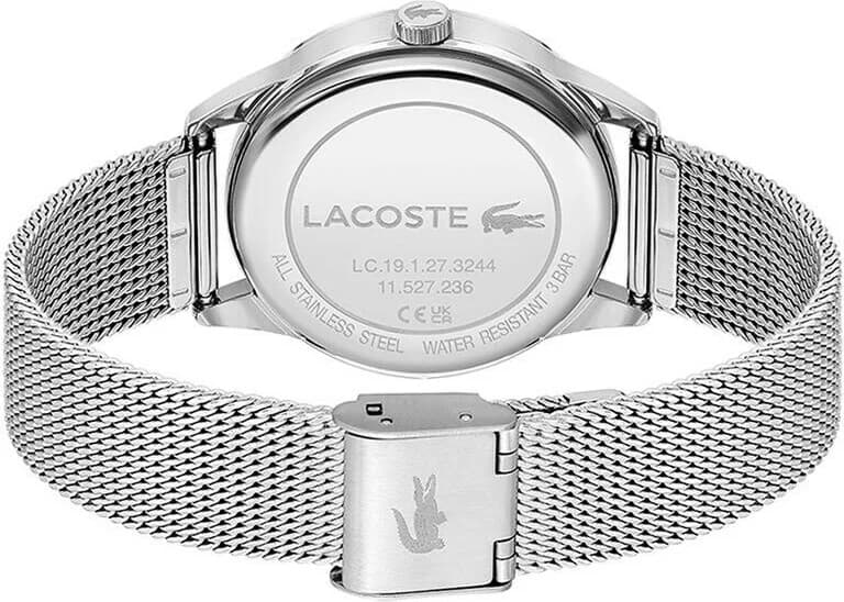 Attache bracelet Lacoste 2001259 fermoir déployant ajustable en acier maille milanaise argentée effet vintage