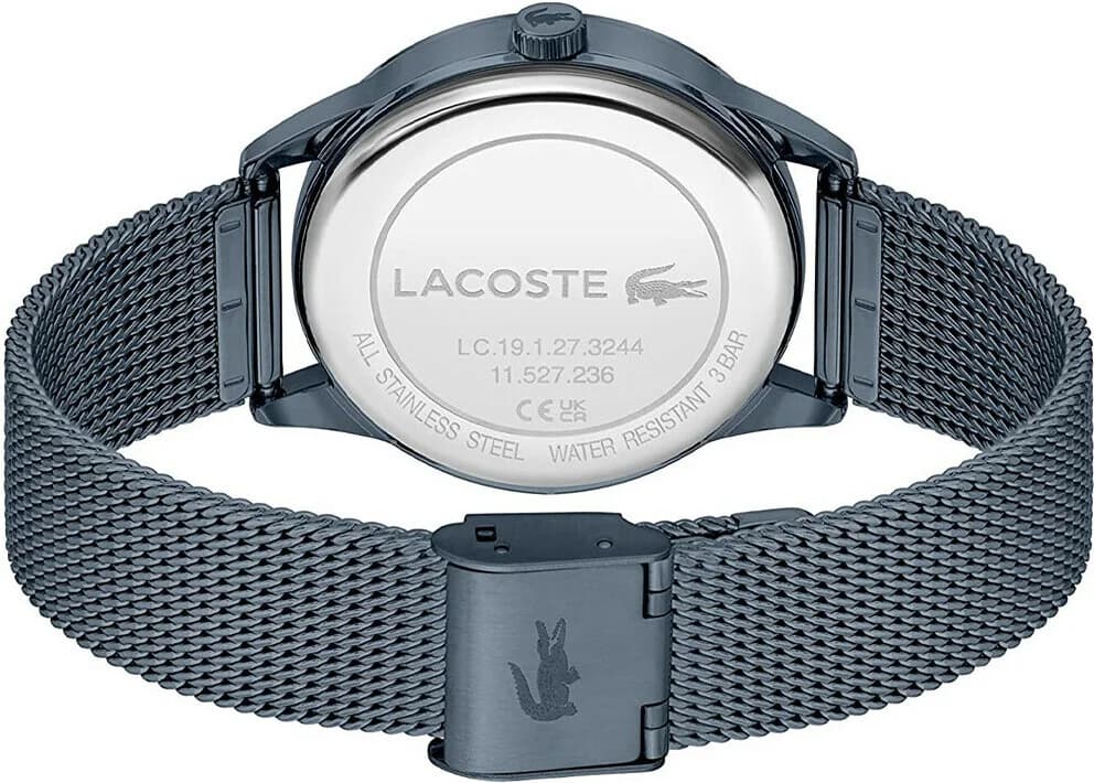Attache bracelet Lacoste 2001260 en acier maille milanaise bleue avec fermoir déployant ajustable