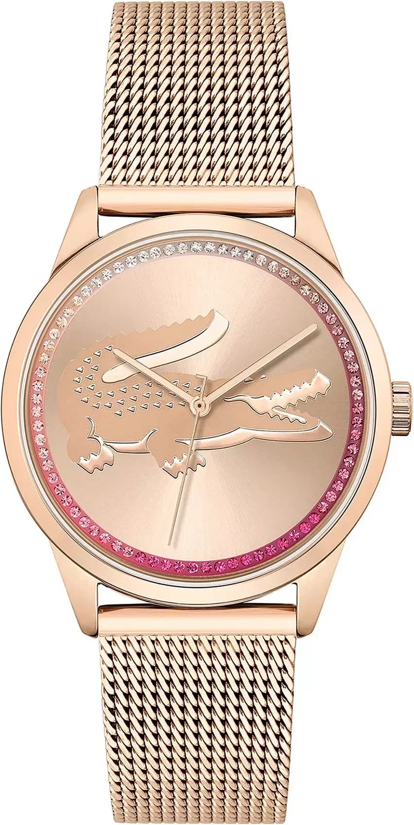 Montre Lacoste Ladycroc 2001261 pour Femme, Boîtier et Bracelet Maille Milanaise Or Rose, Cadran Strass